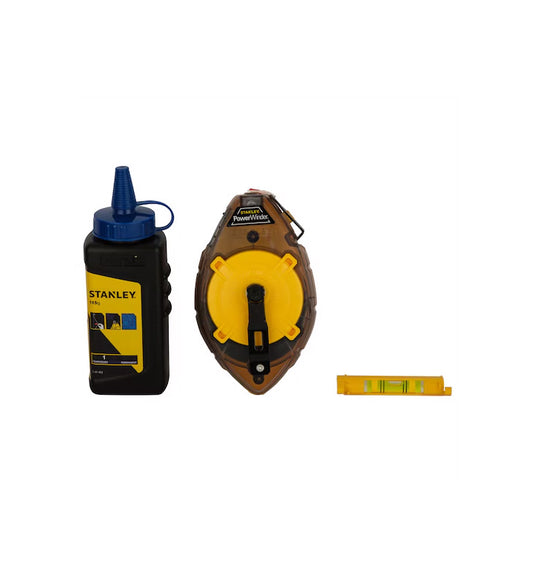 Tiralíneas Kit Powerwinder 30m + Polvo + Nivel Stanley 0-47-465