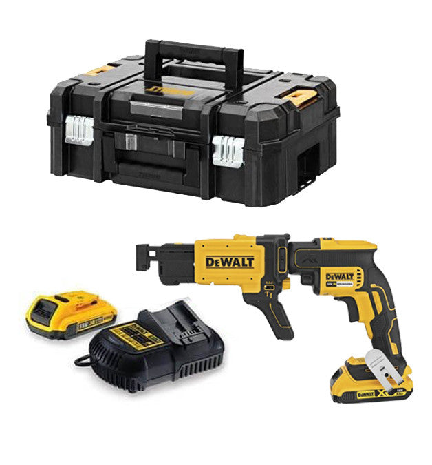 Dewalt 18v plasterboard screwdriver with 2 2.0 Ah batteries with case + DCF620D2K quick screw charger