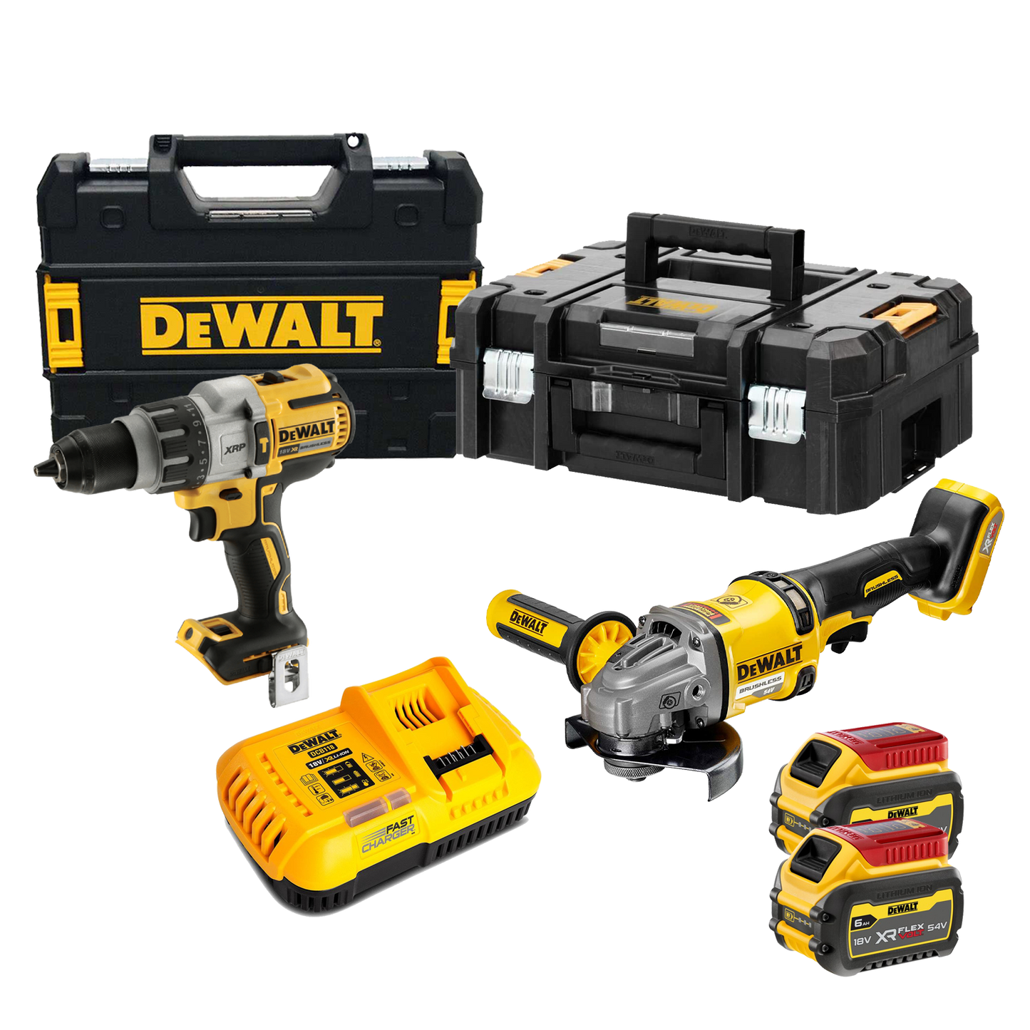 Set Taladro Percutor DCD996 + Amoladora Flexvolt 54V DCK2055T2T Dewalt