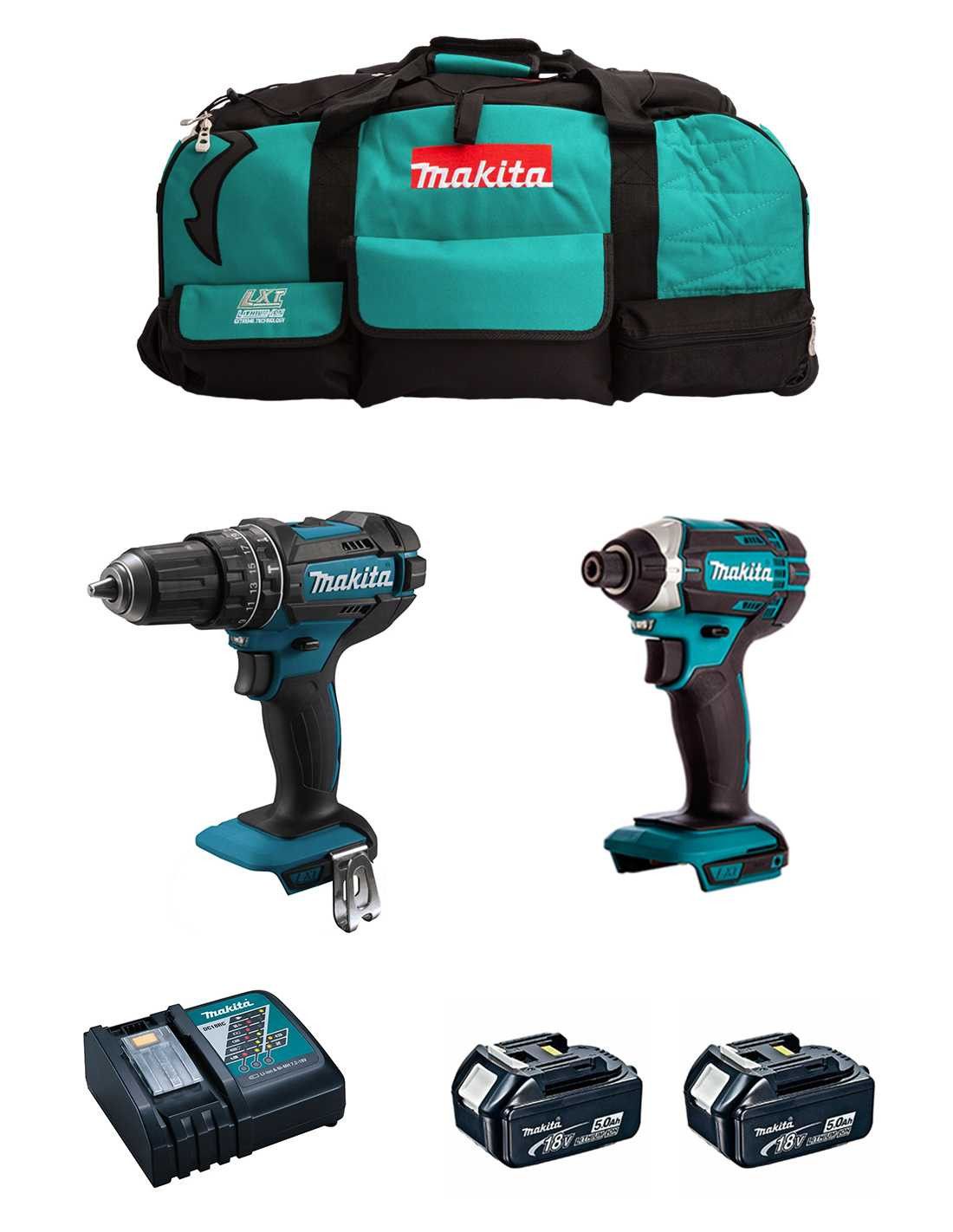 Kit Makita DHP482 Hammer Drill + DTD152 Impact Driver + 2bat 5Ah + charger + DLX2152BL2 bag