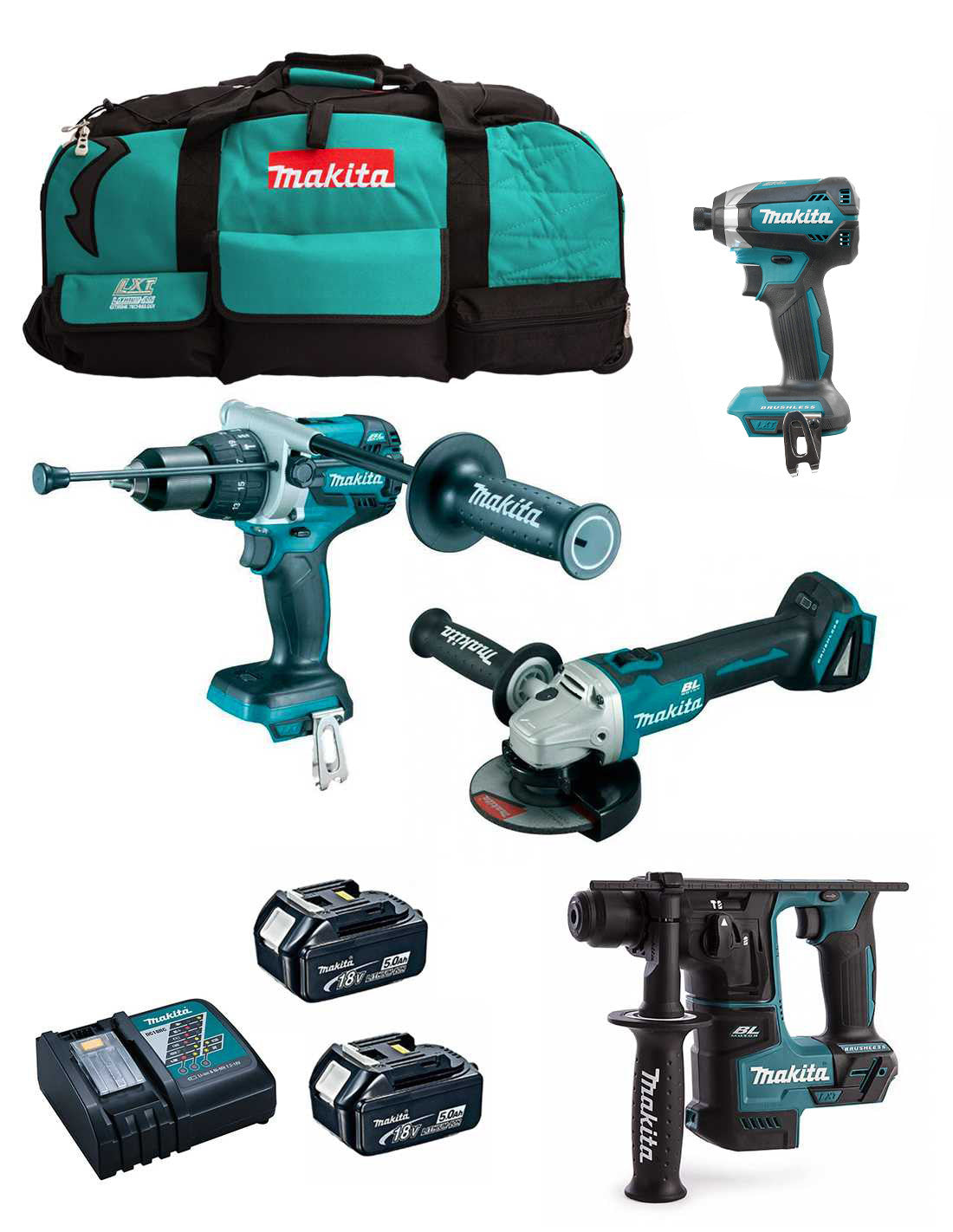 Makita kit 4 tools + 2bat 5Ah + charger + bag LXT600 DLX4481BL2