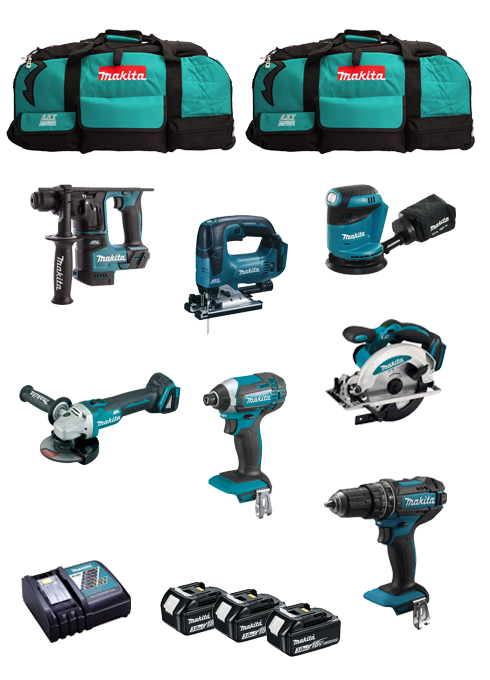 Makita Kit 7 tools + DC18RC Charger + 3bat 5Ah + 2 Bags LXT600 DLX7482BL3