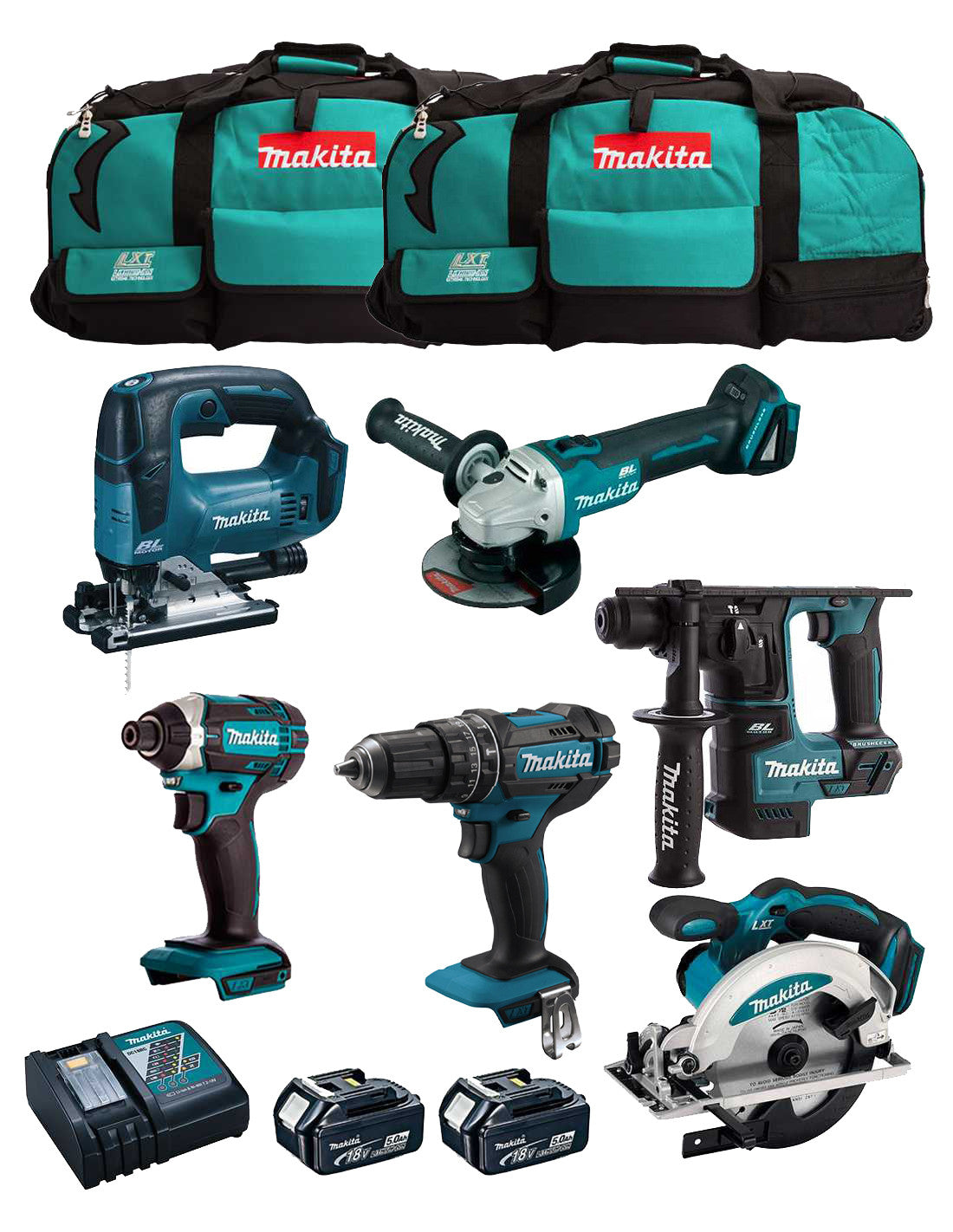 Makita kit 6 tools + 2 5Ah bat + charger + bag LXT600 DLX6482BL2