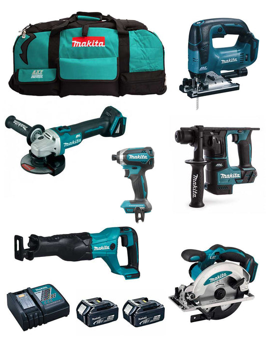 Makita kit 6 tools + 2bat 5Ah + charger + 2 bags LXT600 DLX6186BL2