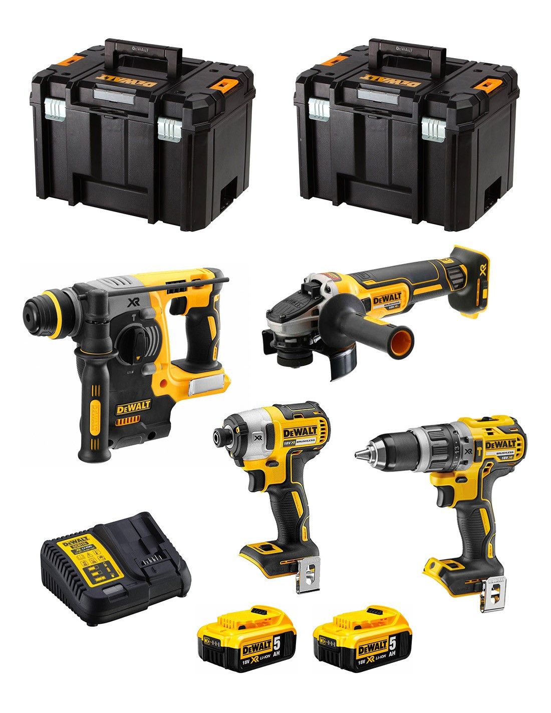 Dewalt Kit with 4 Tools + 2bat 5Ah + charger + 2xTSTAK VI DCK487P2