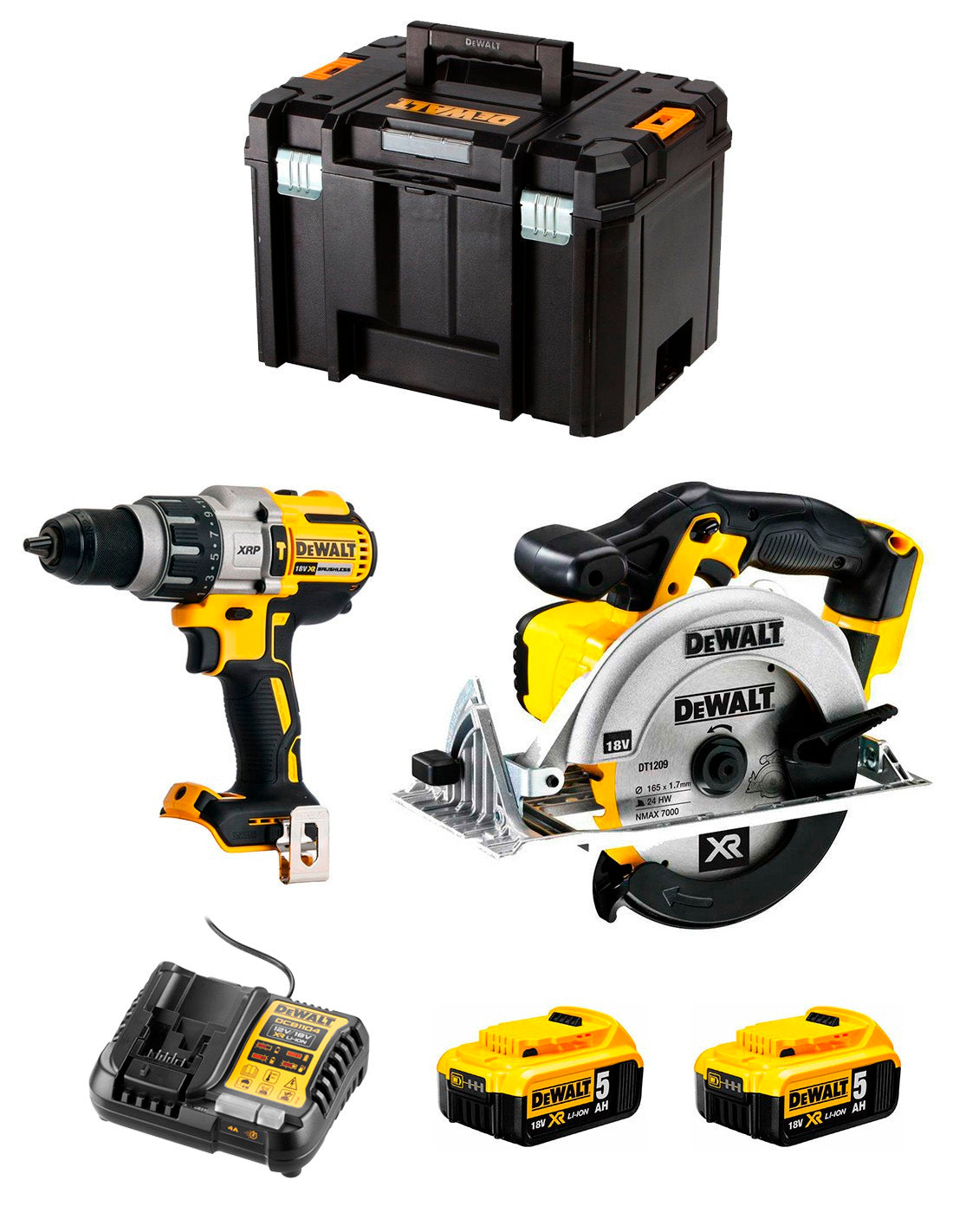 Dewalt Kit DCD996 Hammer Drill + DCS391 Circular Saw + 2bat 5Ah + charger + TSTAK VI DCK291P2