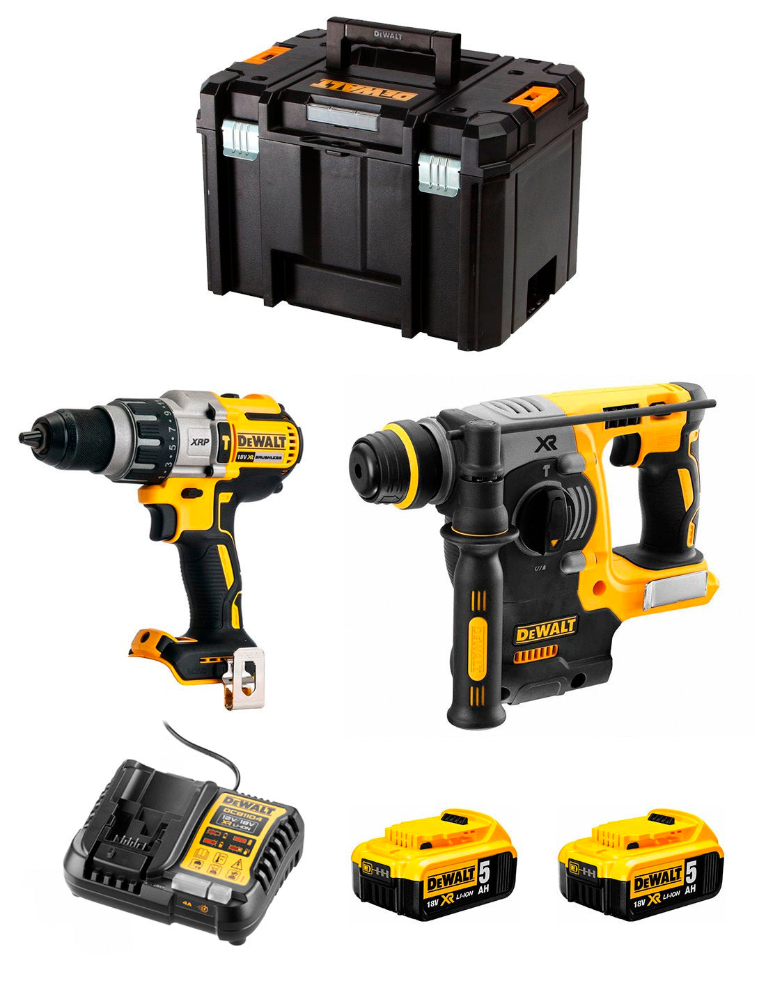 Kit Dewalt Taladro Percutor DCD996 + Martillo Elctroneumático DCH273 + 2bat 5Ah 18V + cargador + TSTAK VI DCK273P2