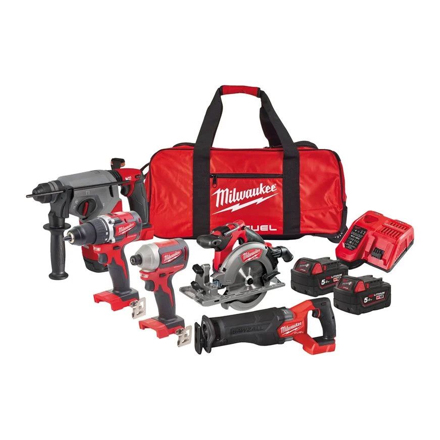 Powerpack 5 tools + 2bat 5.0Ah + Charger + Bag Milwaukee M18 PP5B-502B