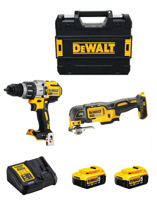 Kit Dewalt Taladro Percutor DCD996 + Multi-herramienta DCS356 + 2bat 5Ah + cargador + Maletin DCK280P2