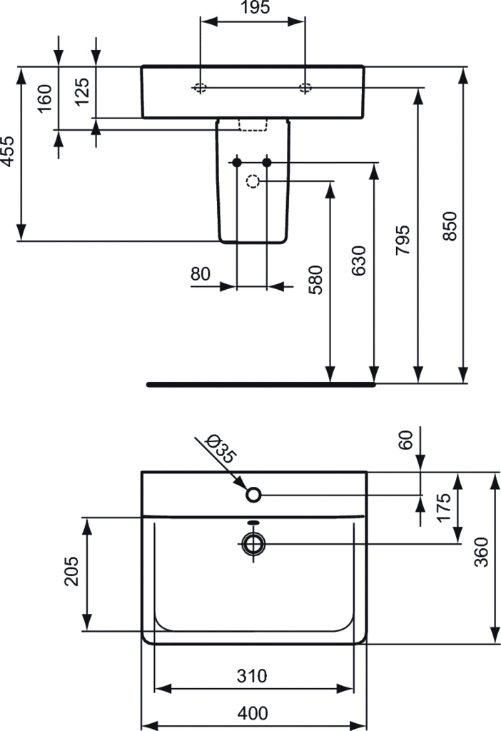 Lavabo Sobre Encimera Cuadrado 40 x 36 cm Ideal Standard Connect E713701 IDEAL STANDARD - 2