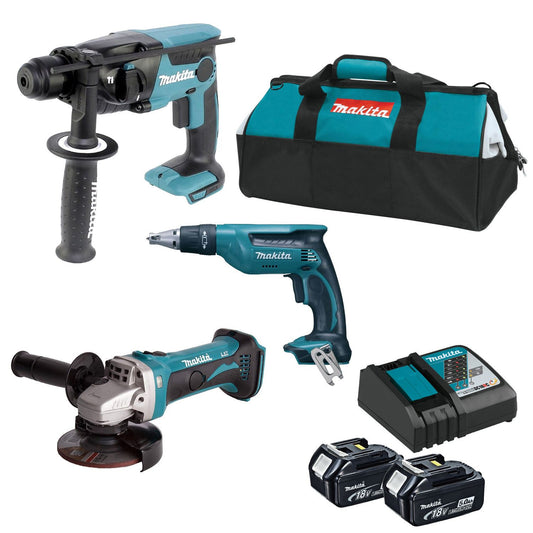 Drywall combo DFS451Z Screwdriver + DHR165Z Hammer + DGA452Z Grinder + 2bat 5Ah + Makita charger