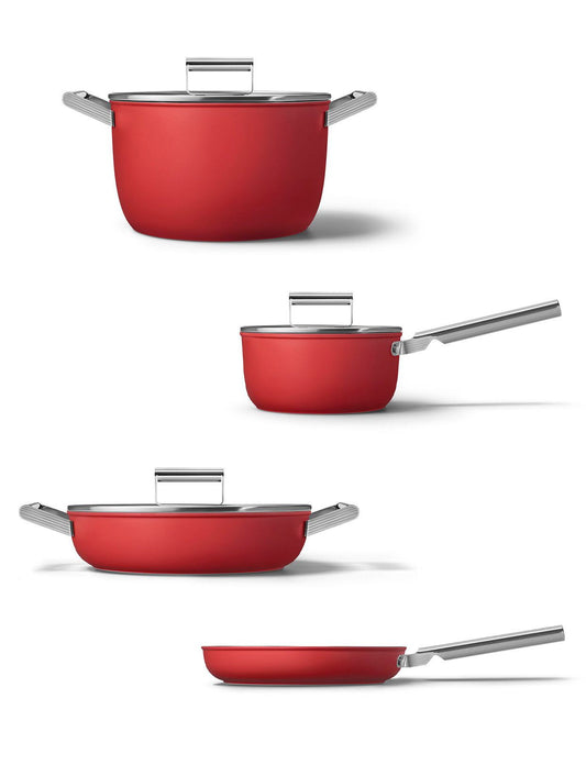 Set of 4 kitchen utensils Matte Red Smeg