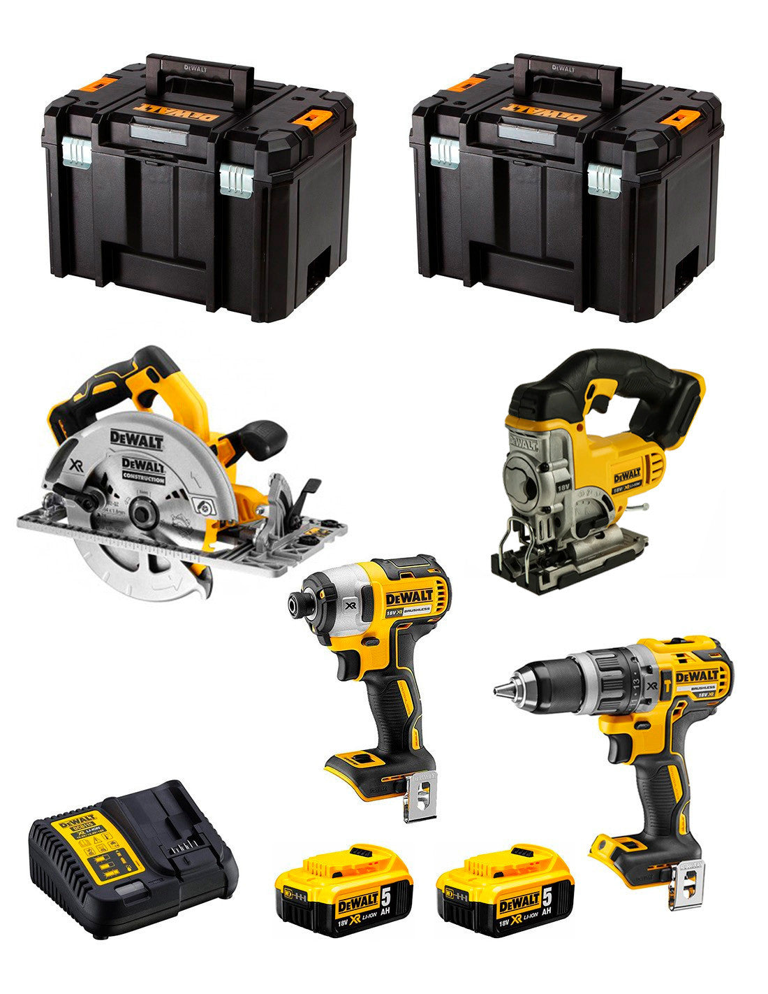 Dewalt Kit 4 tools + 2 bat 5ah + DCB115 Charger + 2xTstak VI Kit DCK470P2