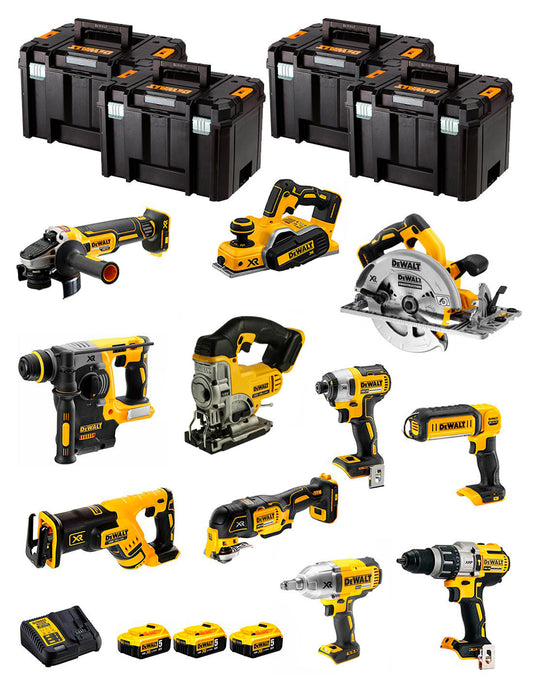 Kit Dewalt 11 herramientas + 3bat 5Ah + Cargador DCB115 + 4xTSTAK DCK116P3