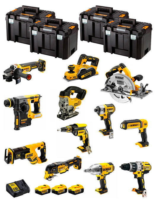 Kit Dewalt 12 herramientas + 3bat 5Ah + Cargador DCB115 + 4xTSTAK DCK127P3