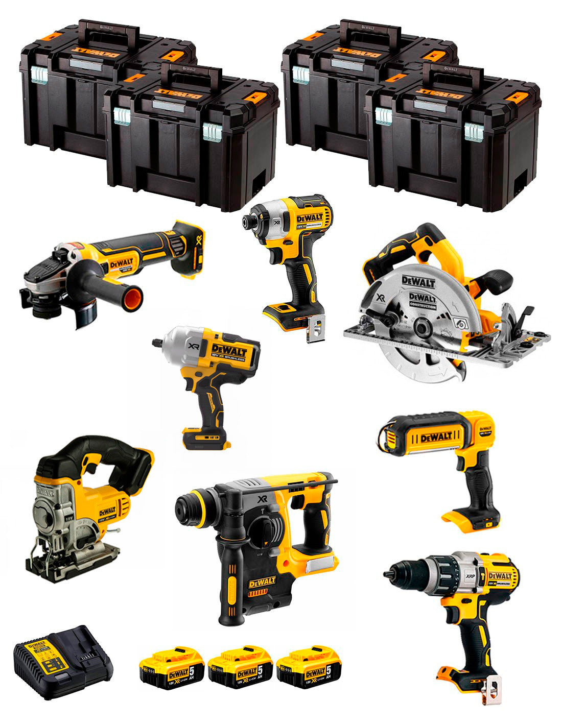 Dewalt Kit 8 tools + 3 bat 5ah + DCB115 Charger + 4xTstak VI Kit DCK834P3 