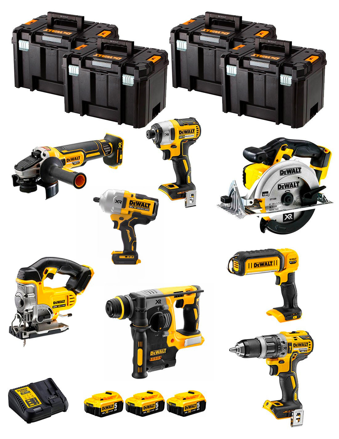 Dewalt Kit 8 tools + 3 bat 5ah + DCB115 Charger + 4xTstak VI Kit DCK894P3