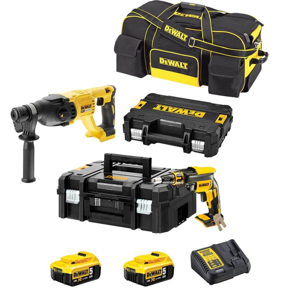 Combo Panel Yeso: Atornillador Pladur DCF620+ Martillo Ligero DCH133 Dewalt 2 Baterías 5Ah 18V + Bolsa de transporte