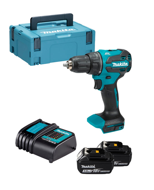 Makita DHP490SFJ 18V LXT BL Combi Drill with 2 x 3Ah Batteries + Charger + Carrying Case