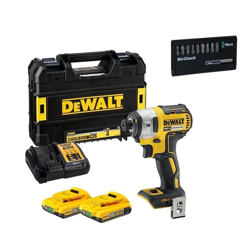 Atornillador de Impacto 18V XR sin escobillas 205Nm con 2 baterías 2Ah + juego puntas Dewalt DCF887D2X