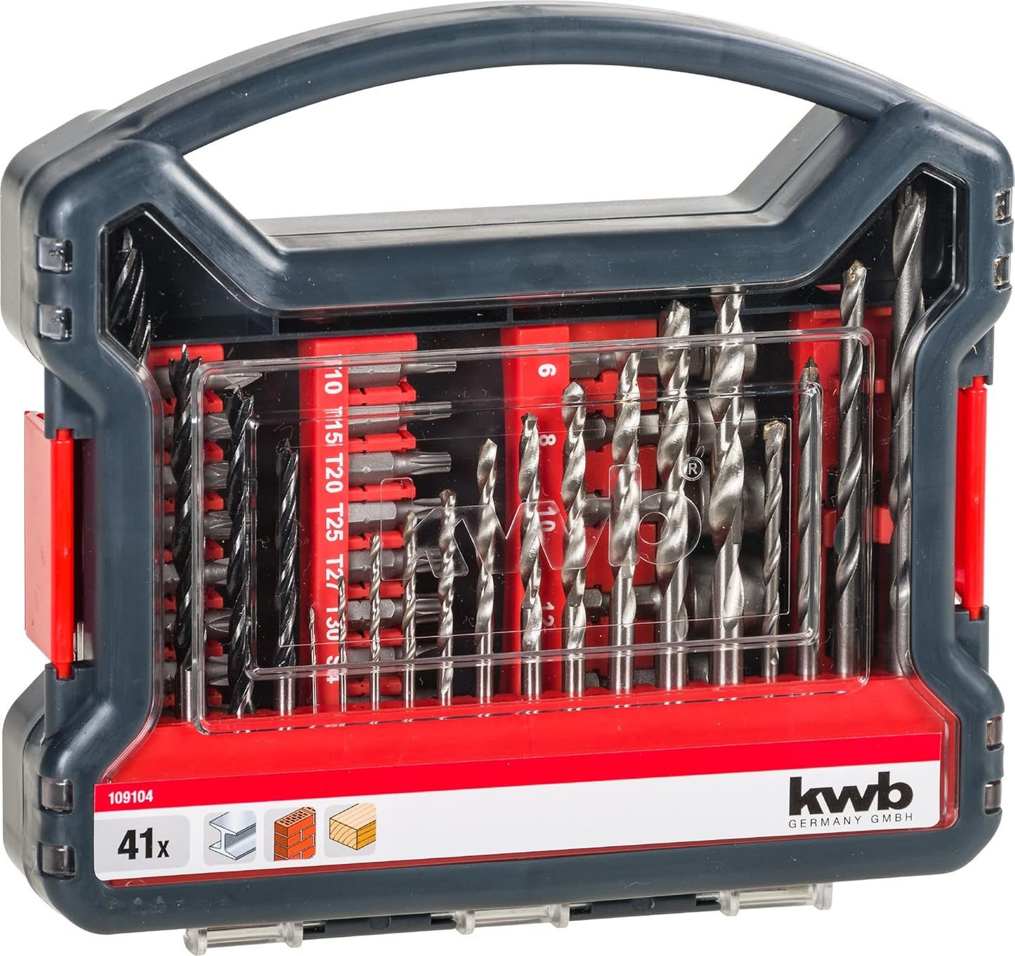 KWB 49109104 41-piece drill bit set for metal, wood, and stone