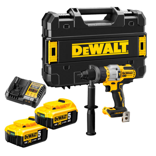 18V 95Nm brushless hammer drill with 2 5Ah batteries and Dewalt DCD999P2 case