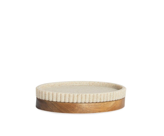 Beige soap dish made of polyresin and acacia wood, 14×9.5×3cm, Andrea House