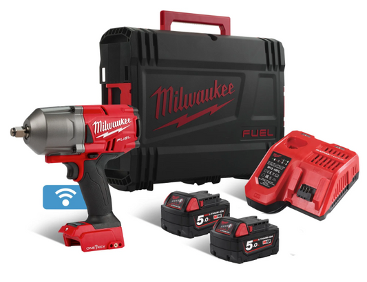 Milwaukee M18 FUEL ONE-KEY 1/2" Impact Wrench + 2 5Ah Batteries + Charger + Case, M18 ONEFHIWF12-502X