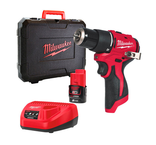 Milwaukee M12 Subcompact Hammer Drill + 2Ah Battery + Charger + Carrying Case M12 BLPDRC-202C