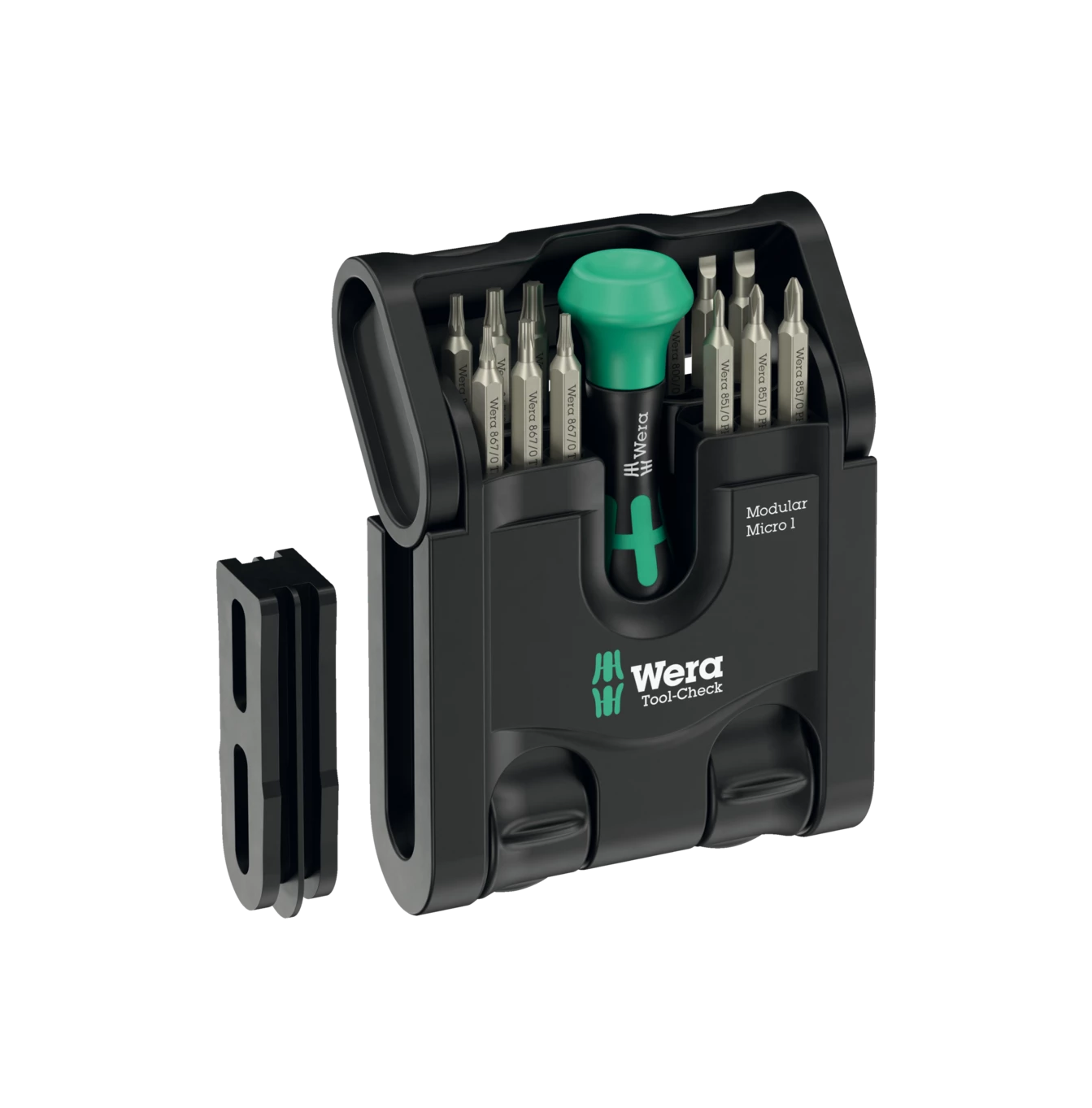 Tool-Check Modular Micro 1 Set compacto de 21 piezas con porta-puntas Kraftform Wera 049002