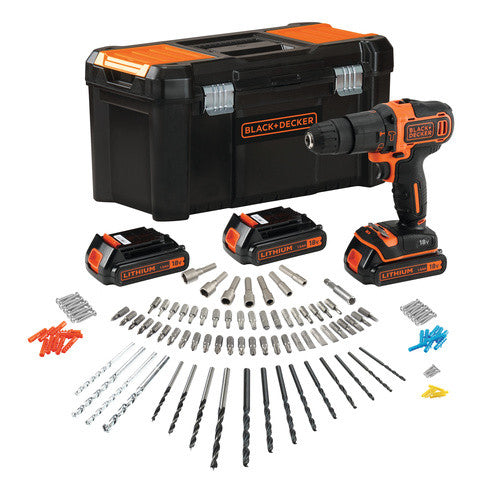 Taladro Percutor Black+Decker 18V + 120 Accesorios 3 Bat 1,5Ah con Caja BDCHD181B3A BLACK + DECKER - 1